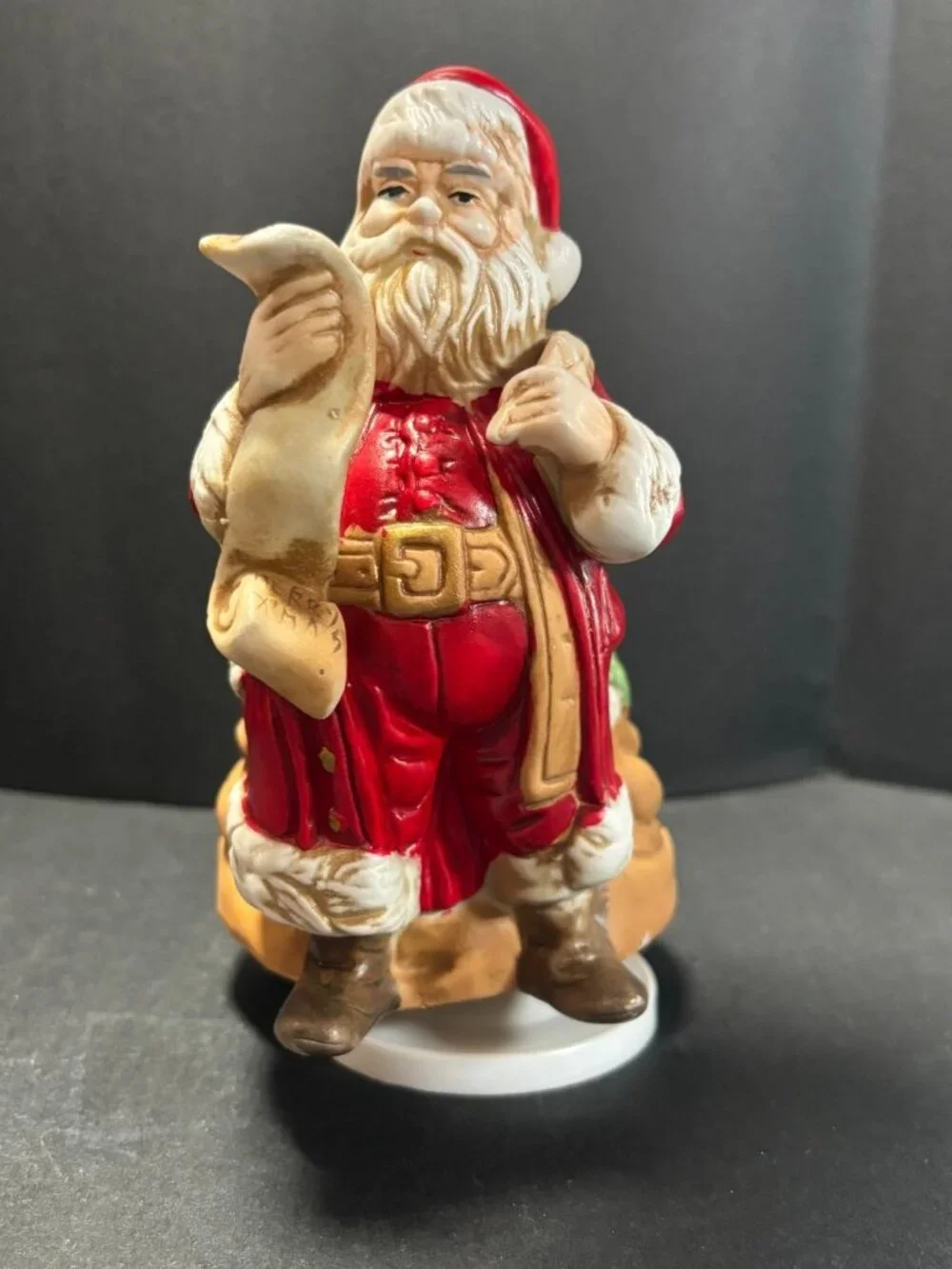 Santas List Christmas Holiday Music Box Figurine Cermaic Vintage 1980s